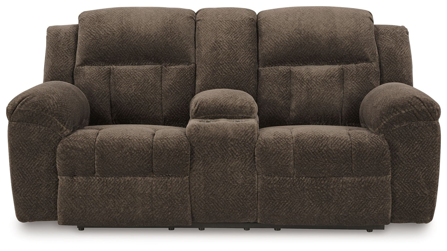 Frohn - Dbl Reclining Loveseat With Console - Fabric - Chocolate