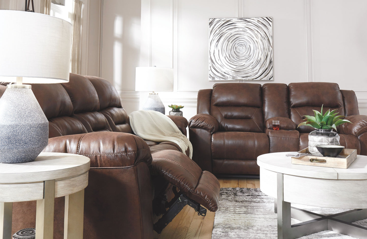 Stoneland - Dbl Reclining Loveseat with Console - Faux Leather - Chocolate