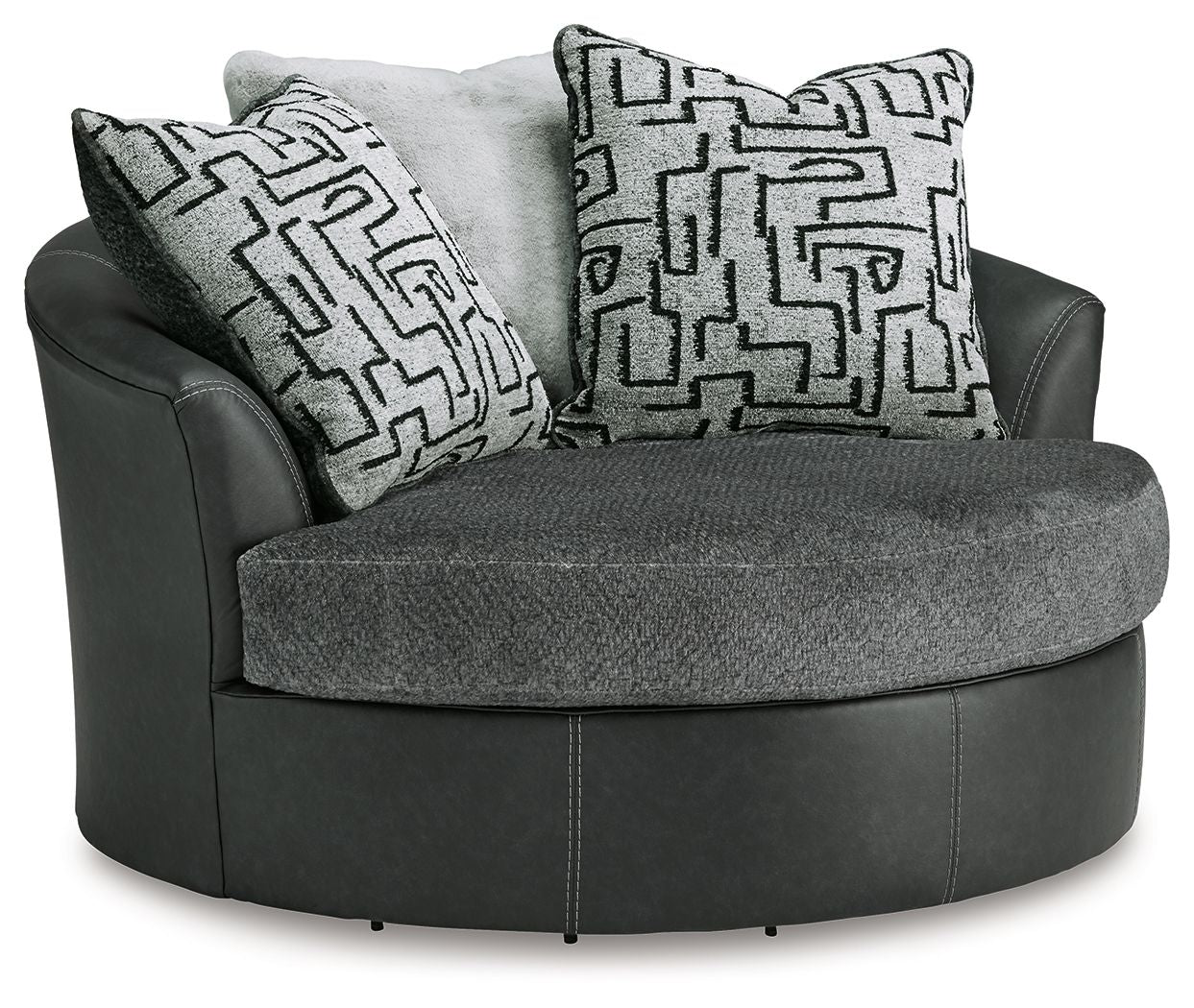 Brixley Pier - Oversized Swivel Accent Chair - Faux Leather / Fabric - Graphite