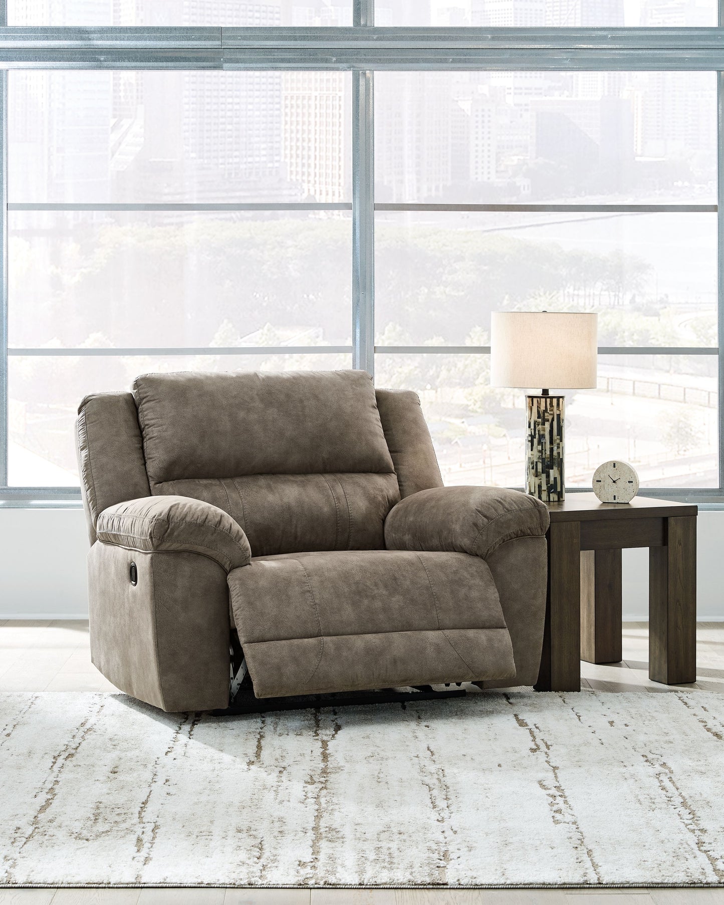 Laresview - Zero Wall Wide Seat Recliner - Faux Leather - Fossil