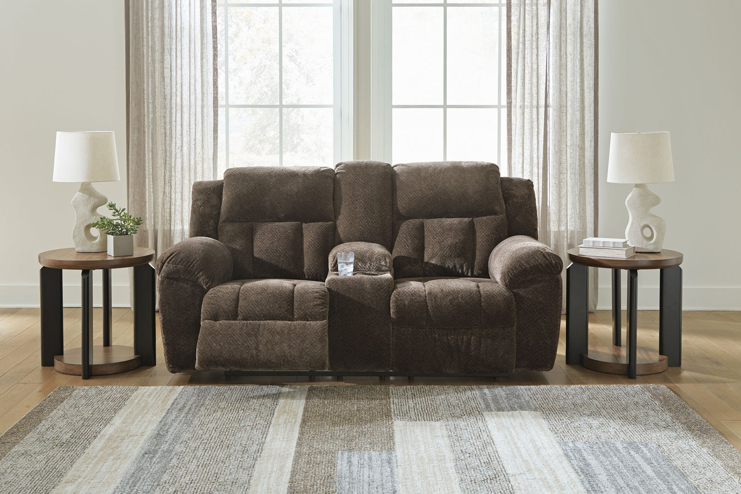 Frohn - Dbl Reclining Loveseat With Console - Fabric - Chocolate