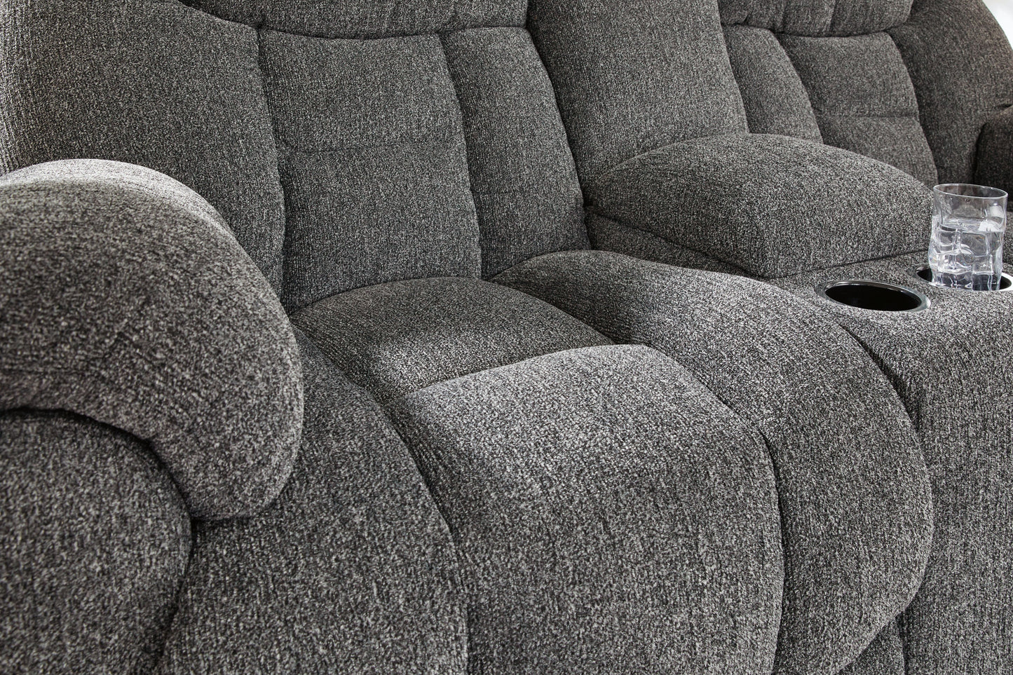 Foreside - Dbl Reclining Loveseat With Console - Fabric - Charcoal