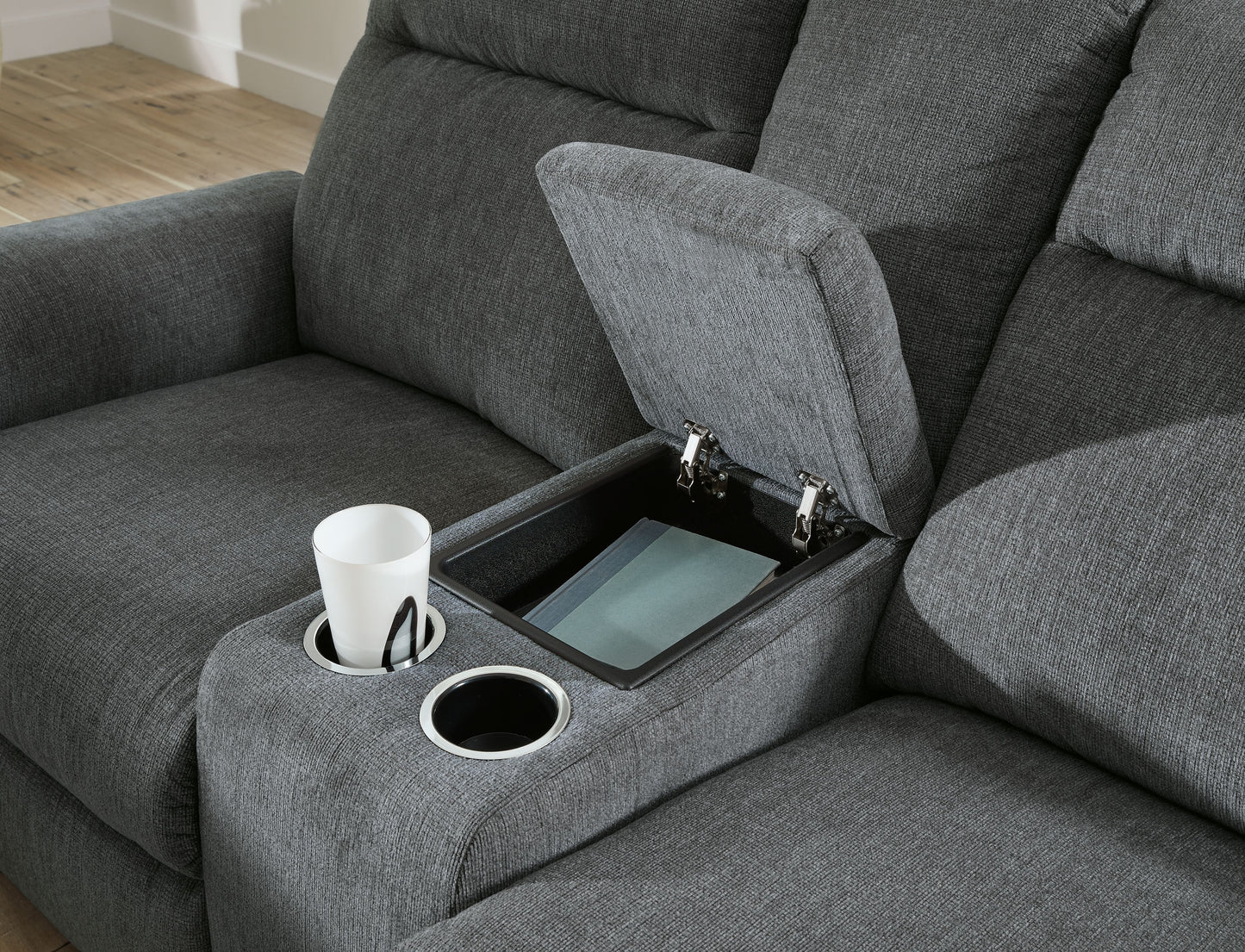 Barnsana - Gravel - Dbl Power Reclining Loveseat with Console - Fabric