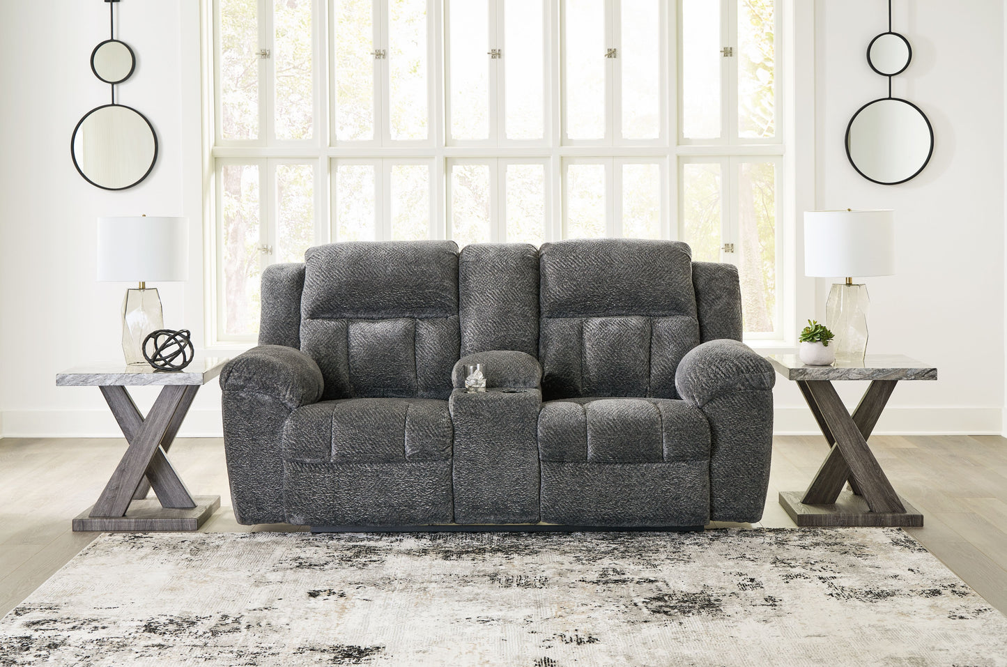 Frohn - Dbl Reclining Loveseat With Console - Fabric - Graphite