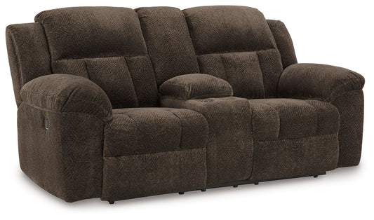 Frohn - Dbl Reclining Loveseat With Console - Fabric - Chocolate