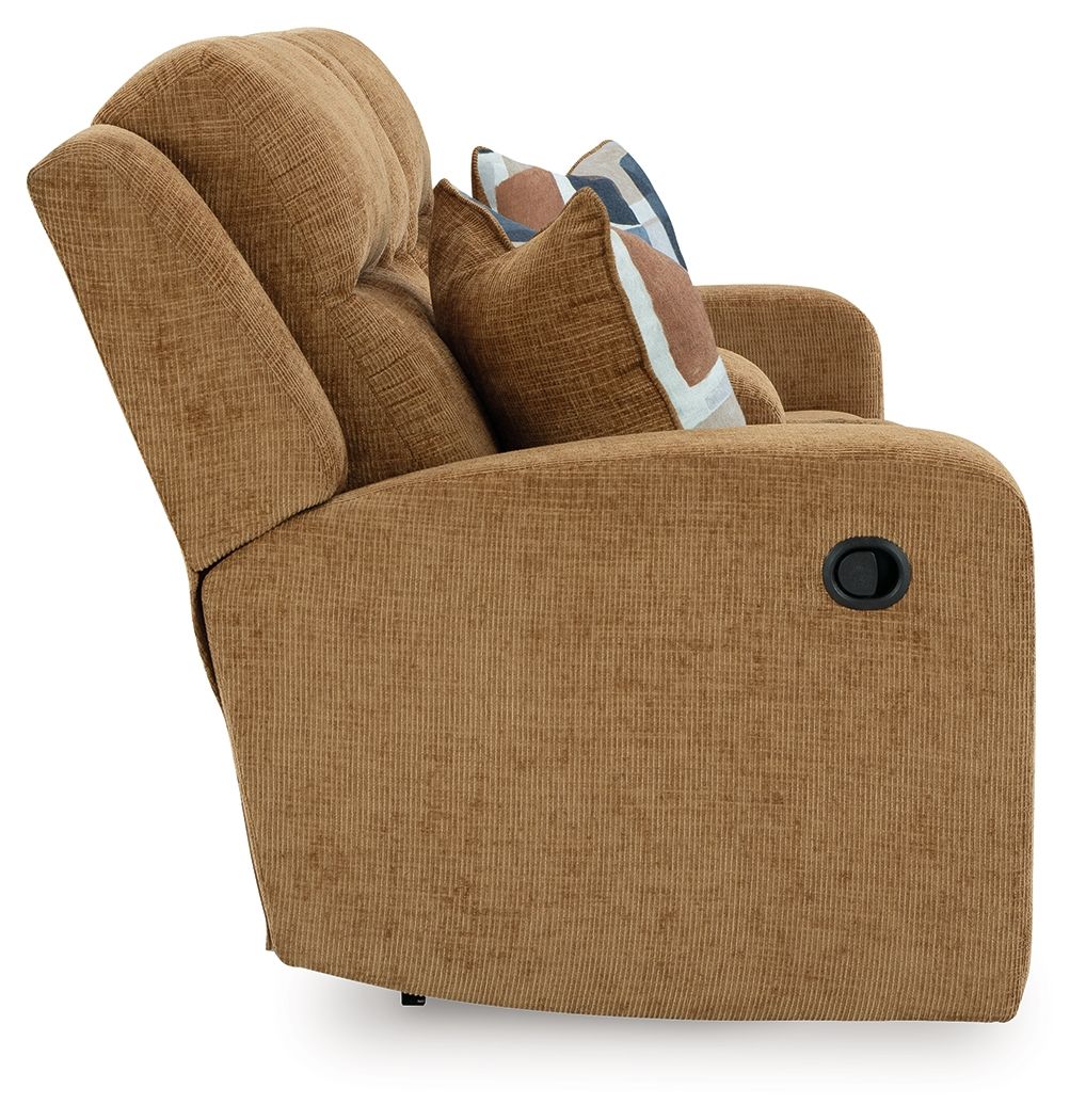Kanlow - Dbl Reclining Loveseat With Console - Fabric - Honey