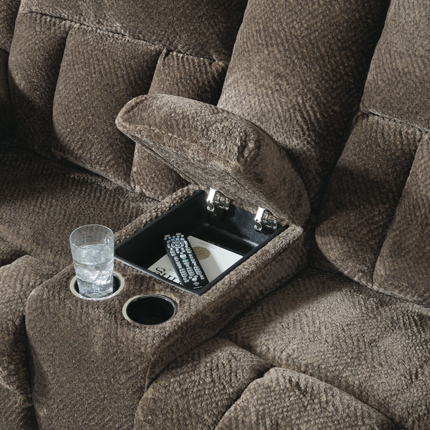 Frohn - Dbl Reclining Loveseat With Console - Fabric - Chocolate