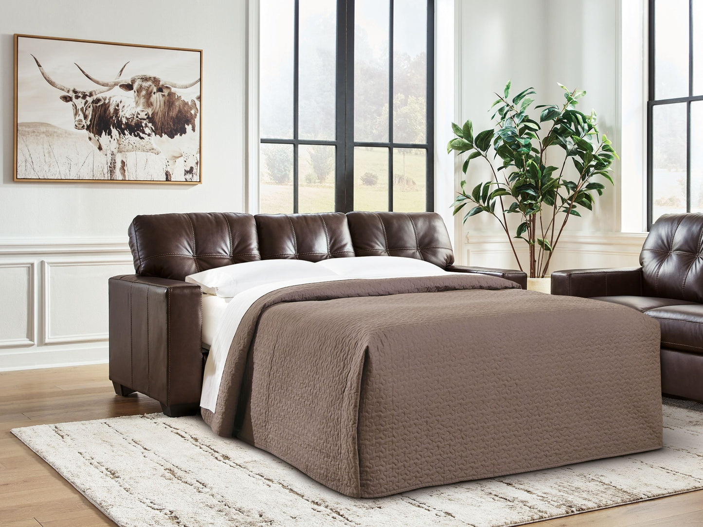 Santorine - Queen Sofa Sleeper - Leather Match - Dark Brown