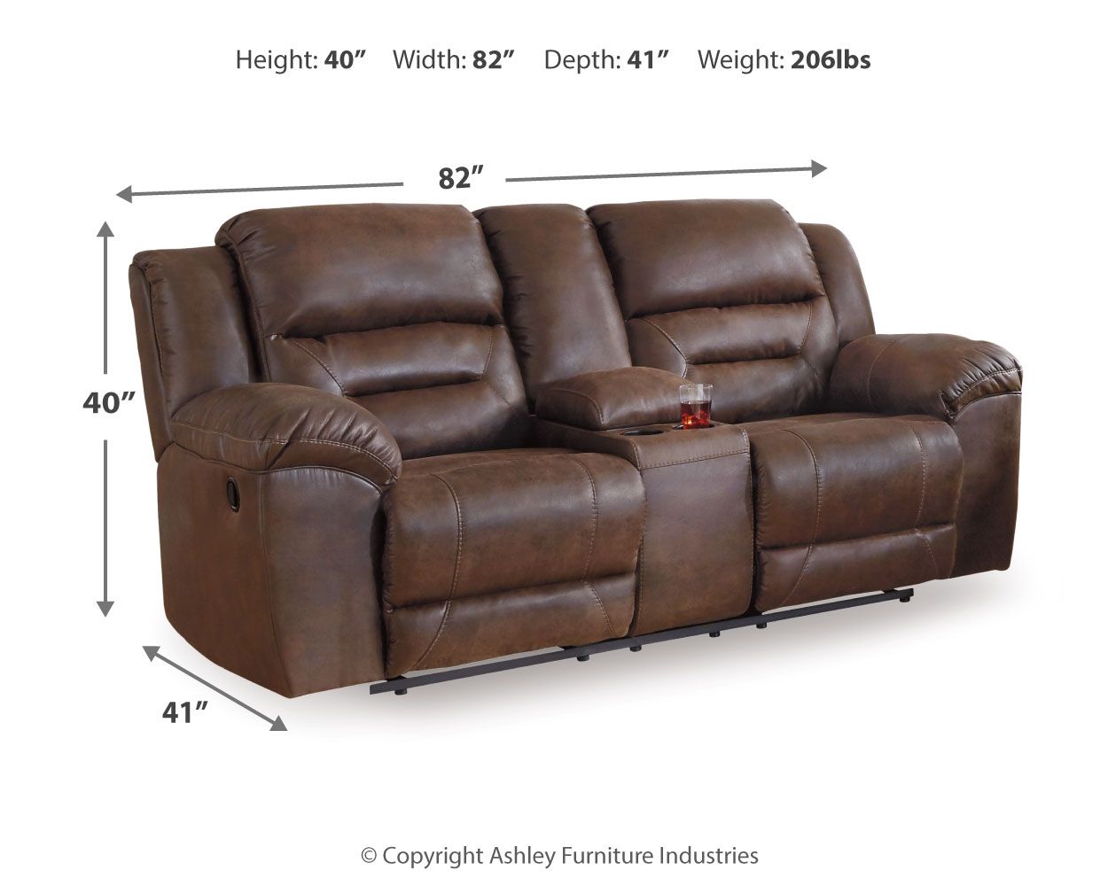 Stoneland - Dbl Reclining Loveseat with Console - Faux Leather - Chocolate