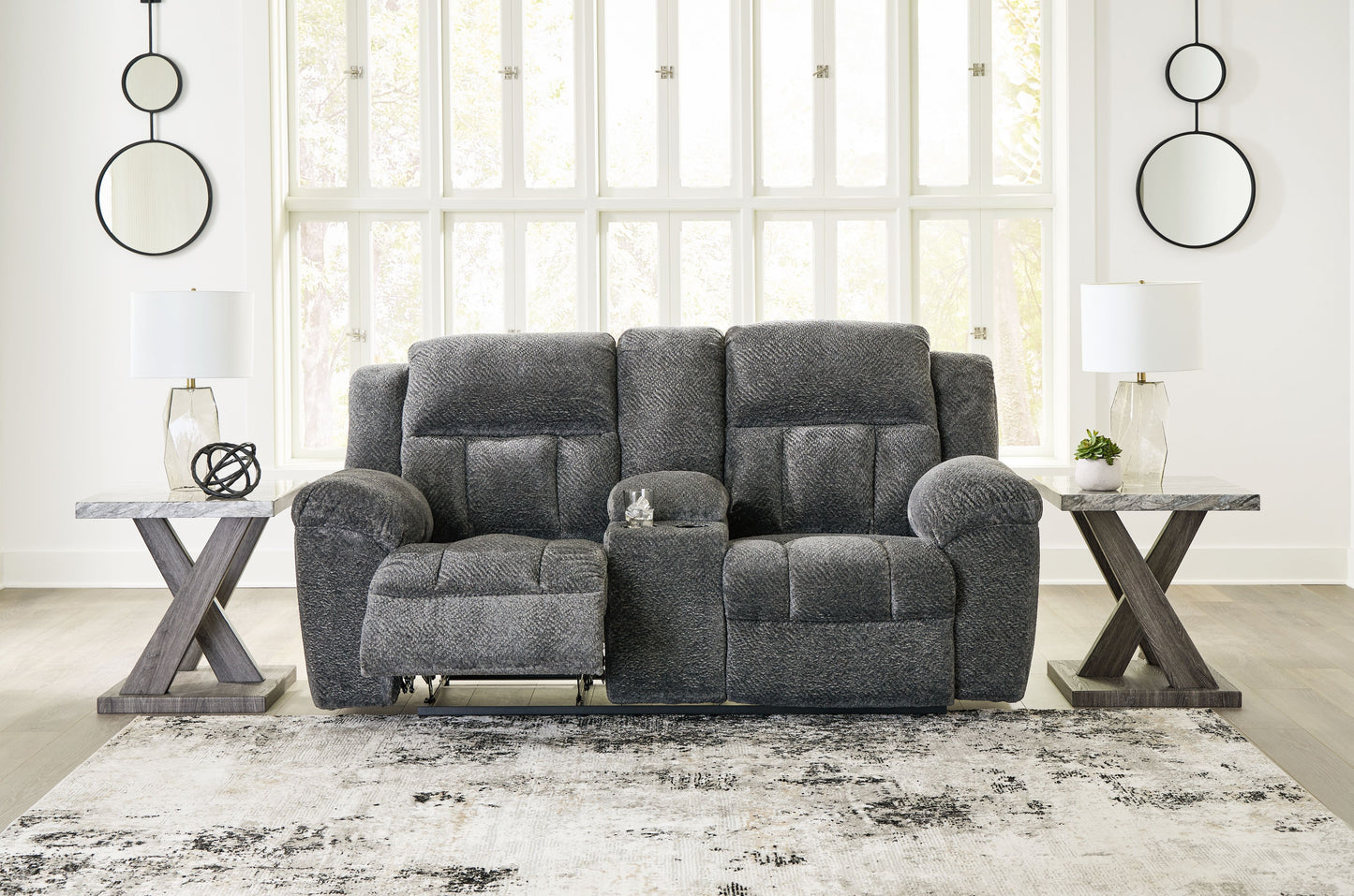 Frohn - Dbl Reclining Loveseat With Console - Fabric - Graphite