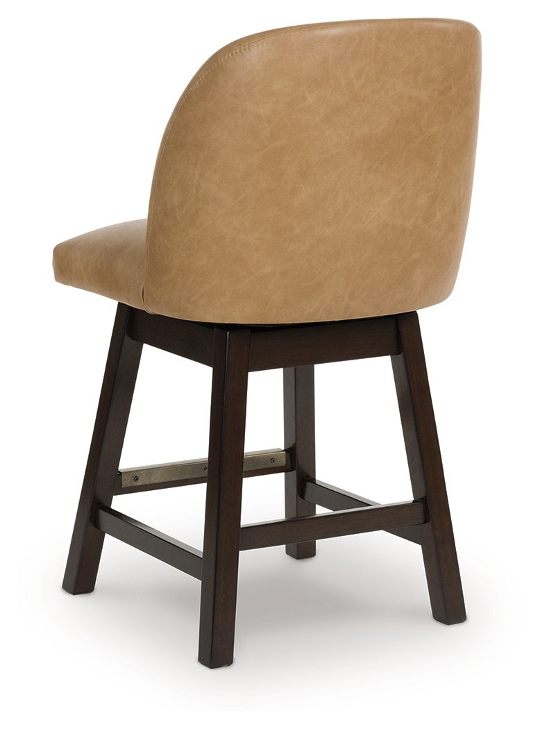 Neymorton - Upholstered Swivel Faux Leather Barstool (Set of 2) - Dark Grayish Brown
