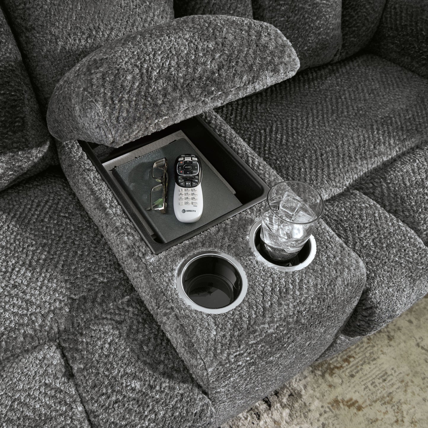 Frohn - Dbl Reclining Loveseat With Console - Fabric - Graphite