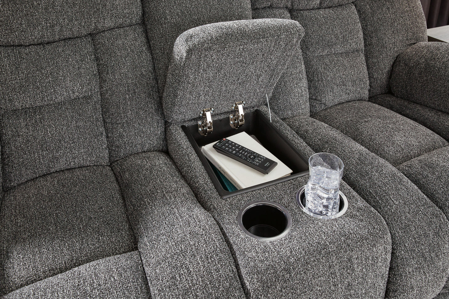 Foreside - Dbl Reclining Loveseat With Console - Fabric - Charcoal