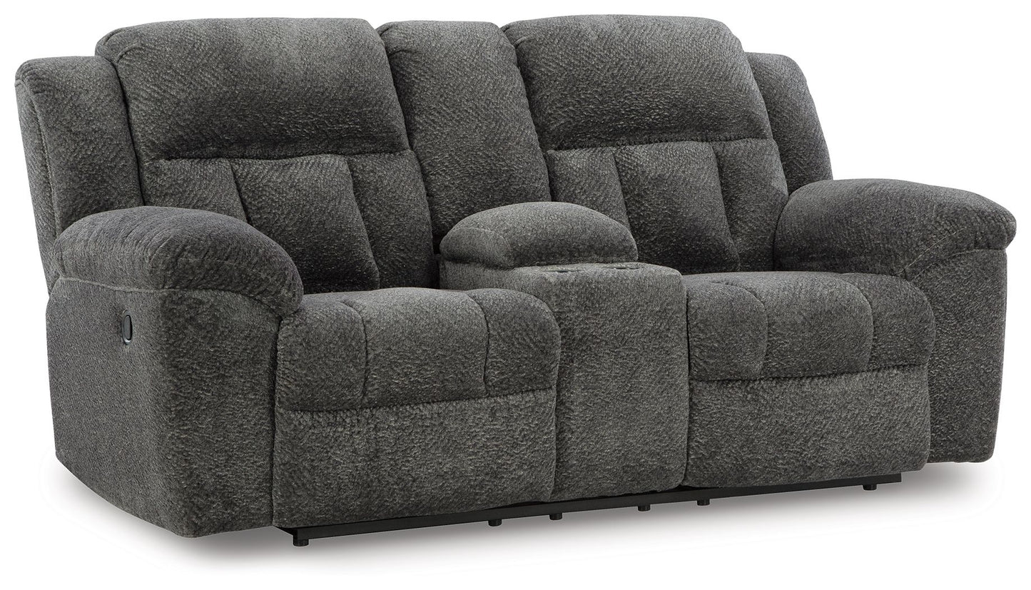Frohn - Dbl Reclining Loveseat With Console - Fabric - Graphite