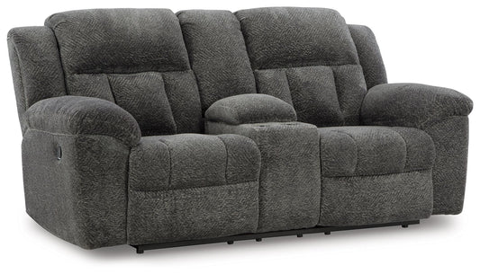Frohn - Dbl Reclining Loveseat With Console - Fabric - Graphite