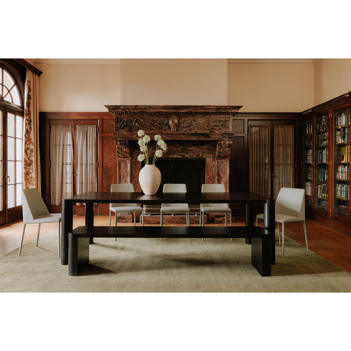 Post - Large Oak Dining Bench - Black