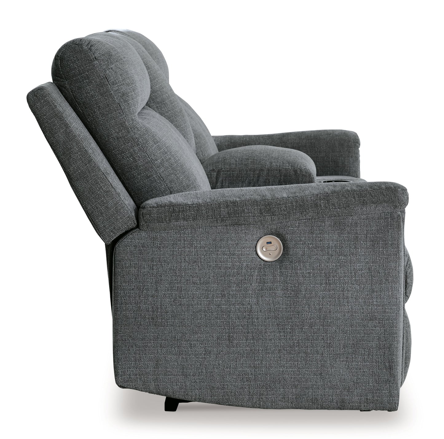 Barnsana - Gravel - Dbl Power Reclining Loveseat with Console - Fabric