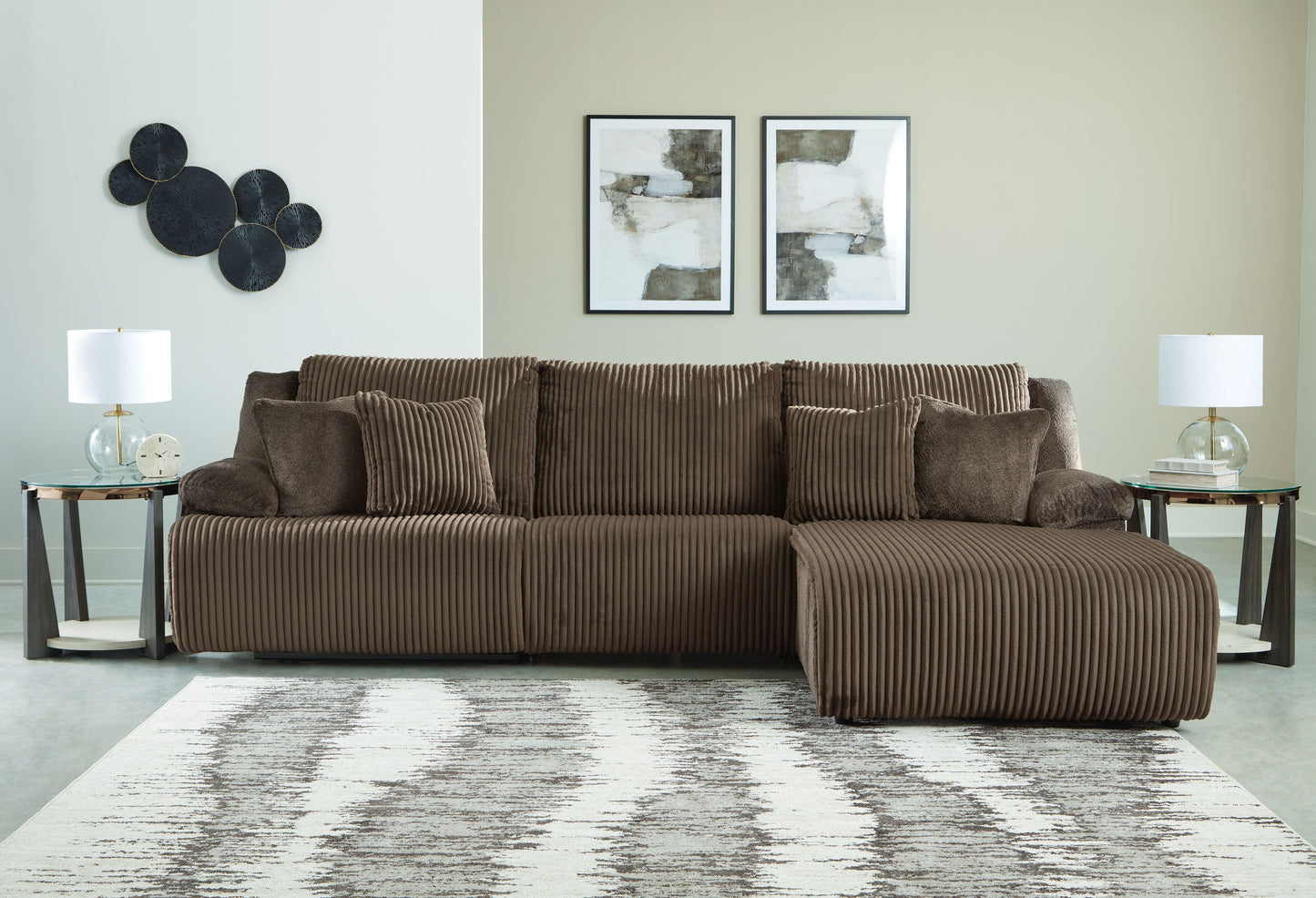 Top Tier - Chocolate - 3-Piece Sectional Reclining Sofa With Right-Arm Facing Press Back Chaise