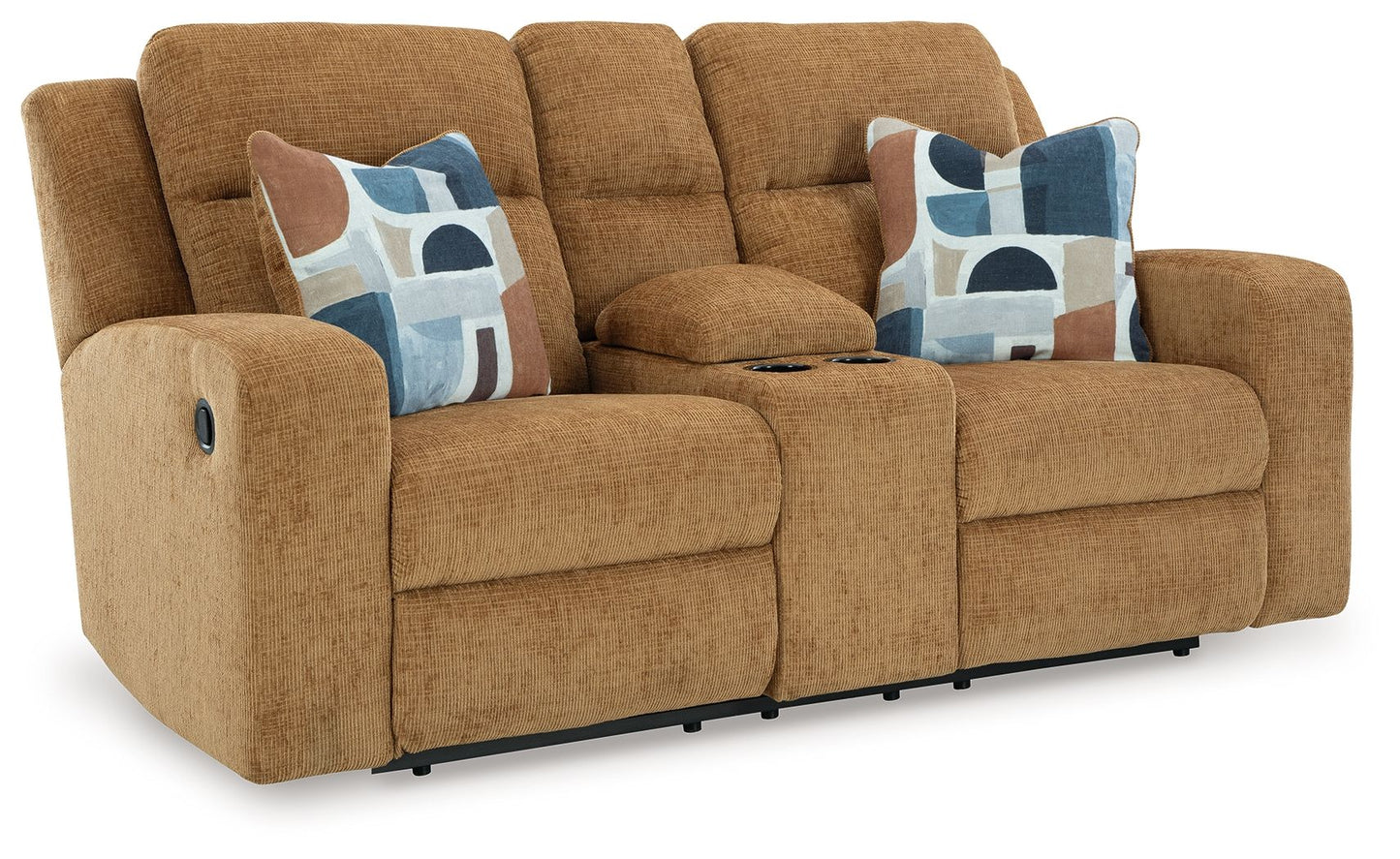 Kanlow - Dbl Reclining Loveseat With Console - Fabric - Honey