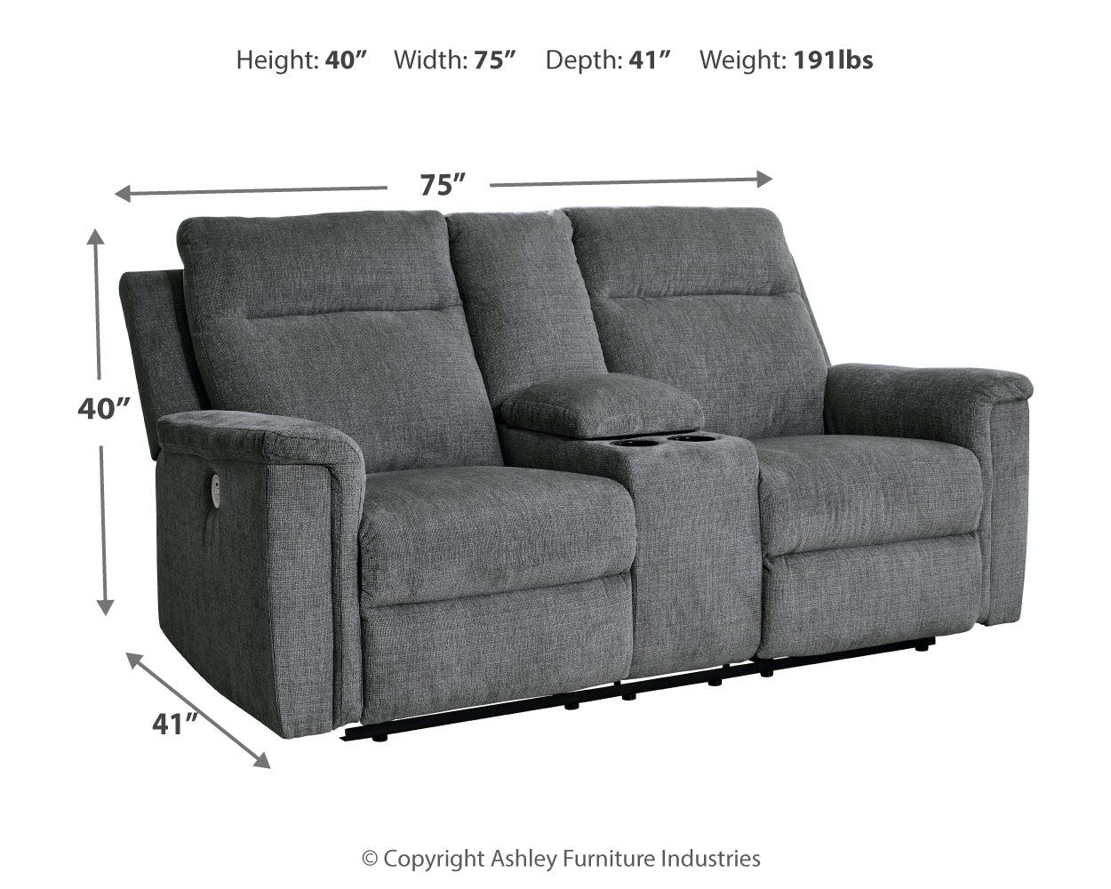 Barnsana - Gravel - Dbl Power Reclining Loveseat with Console - Fabric
