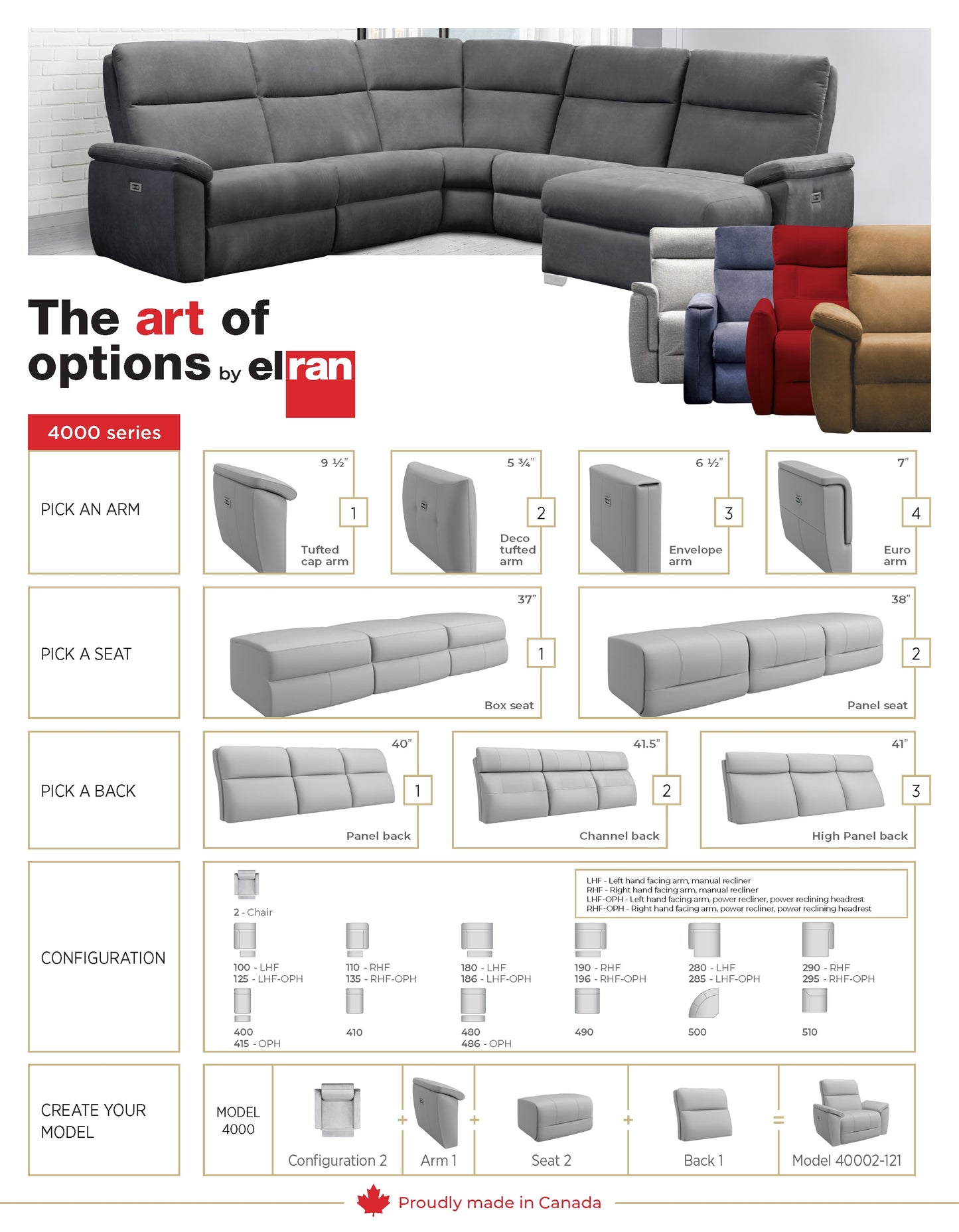 Elran Art of Options 4000 Series Customize Your Sofa, Loveseat, Chair, or Sectional
