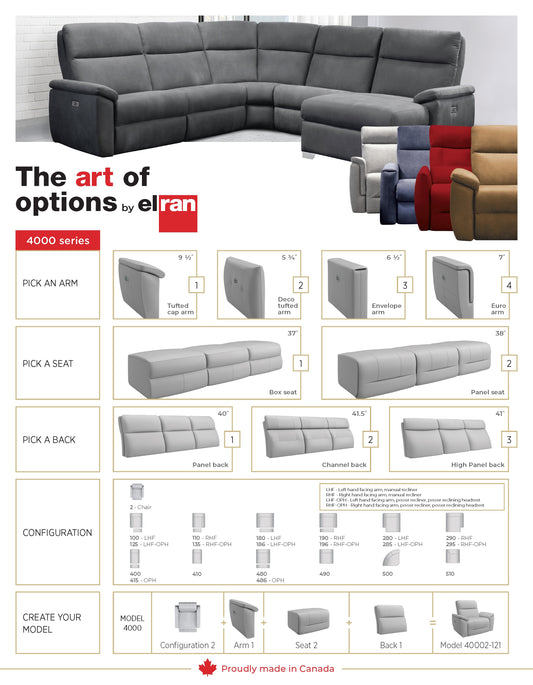 Elran Art of Options 4000 Series Customize Your Sofa, Loveseat, Chair, or Sectional