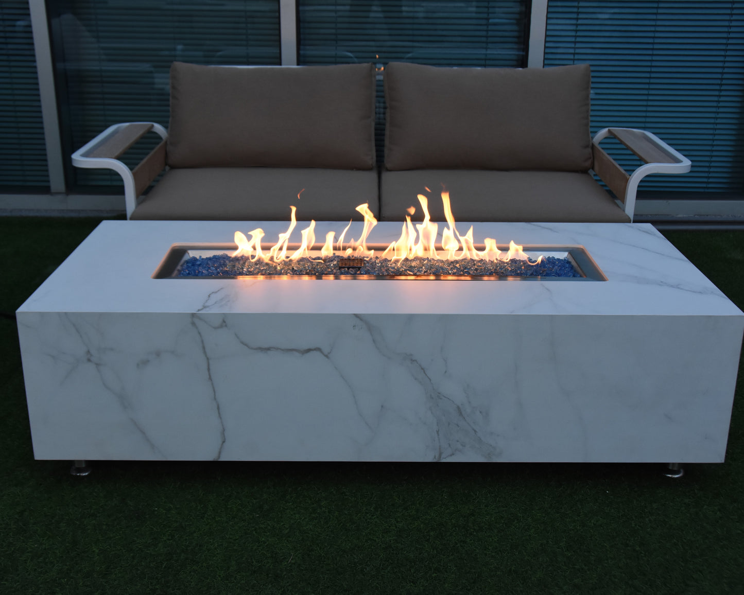 Elementi Plus Carrara White Porcelain Fire Table