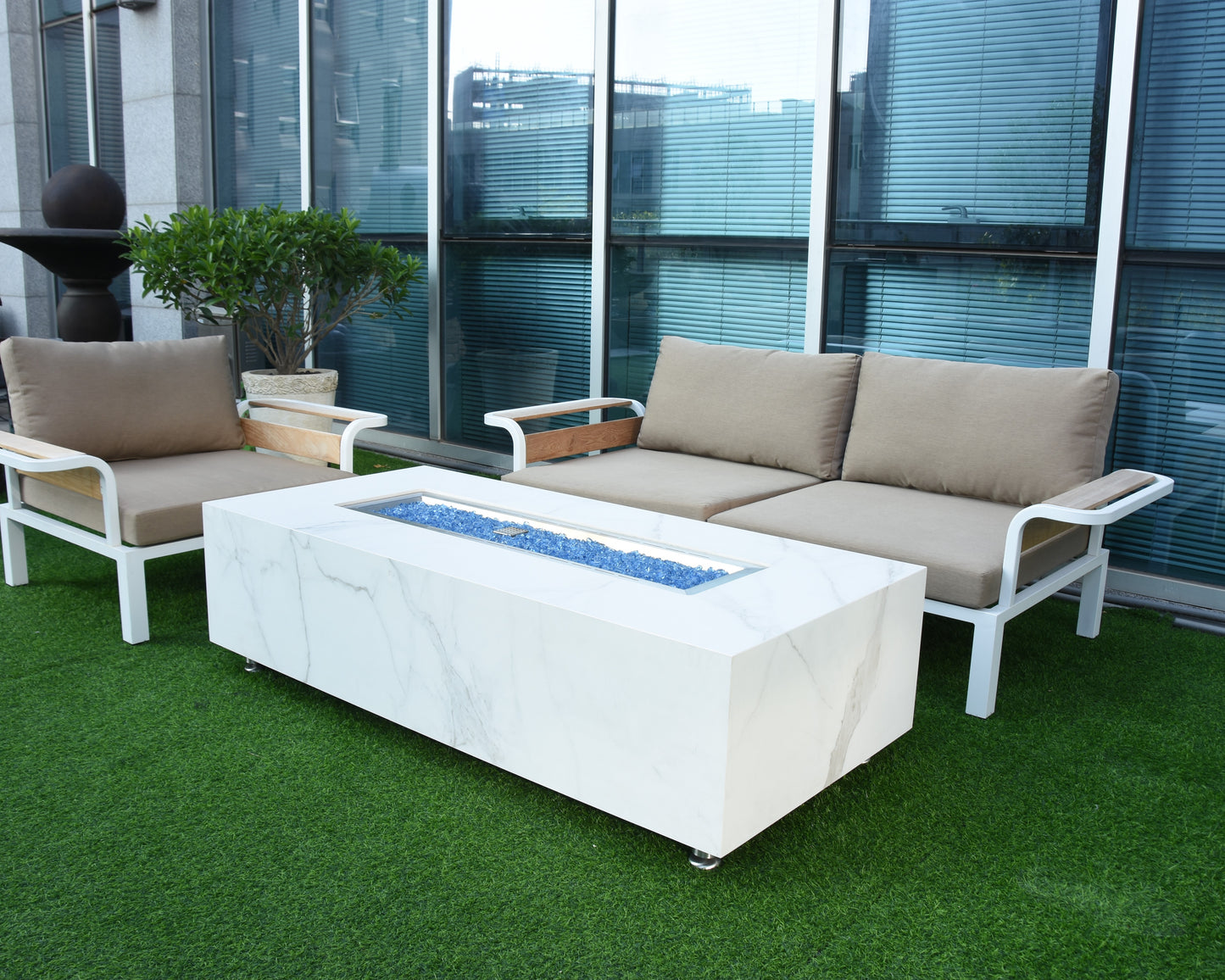 Elementi Plus Carrara White Porcelain Fire Table