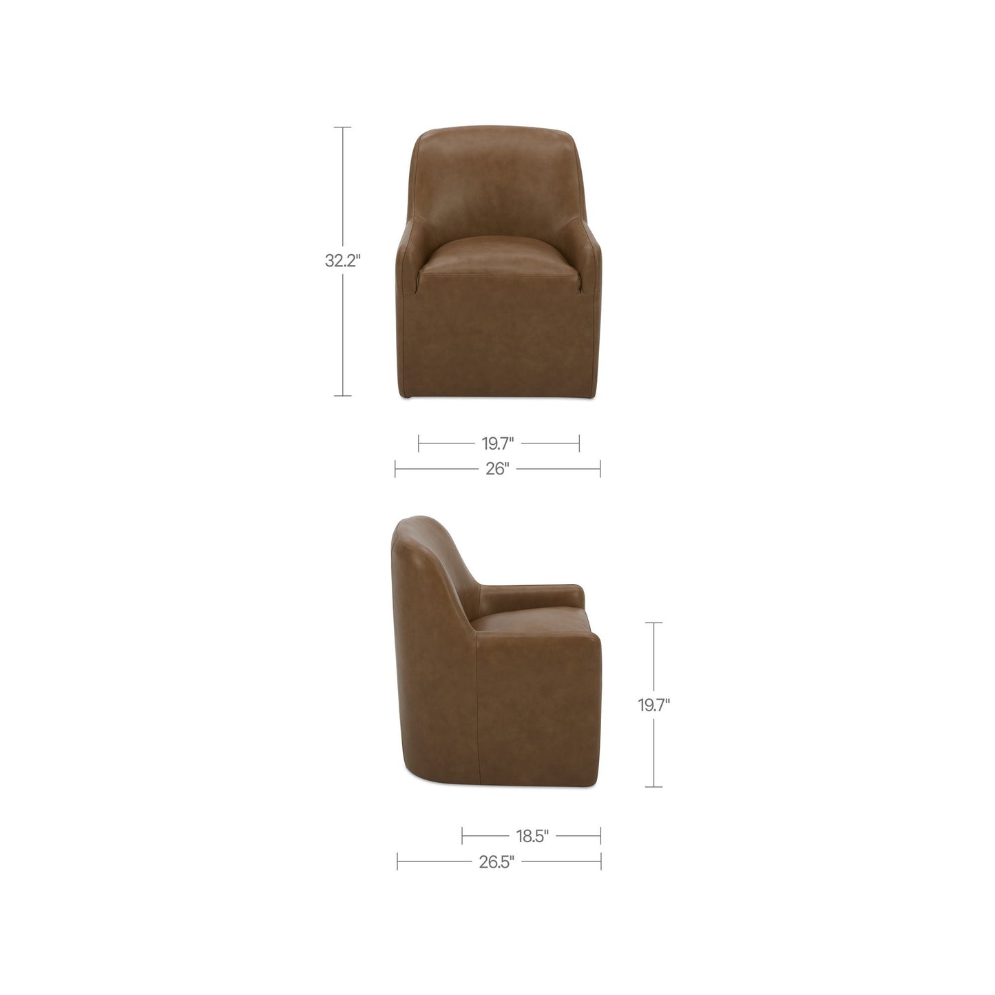 Maisie - Leather Rolling Dining Chair - Tan
