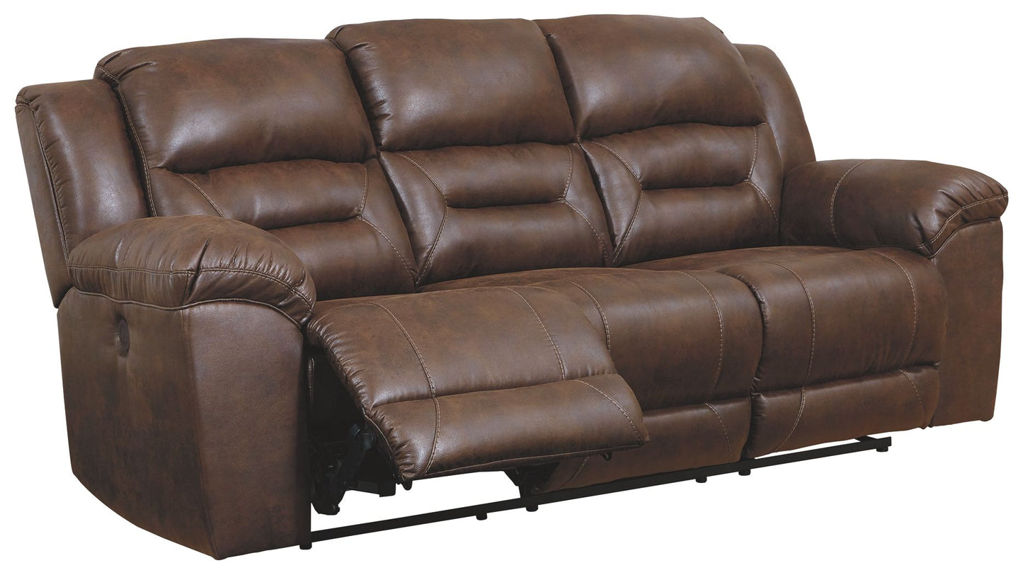Stoneland - Power Reclining Sofa - Faux Leather - Chocolate