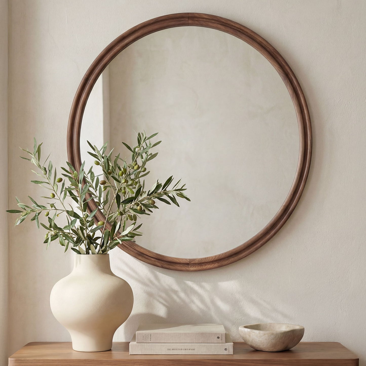 Alcott - Round Accent Mirror Large - Walnut