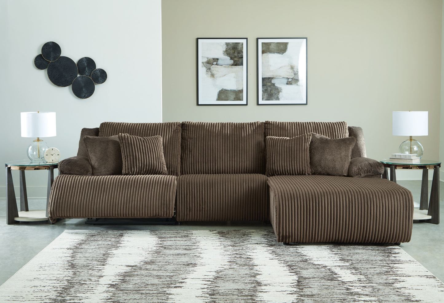 Top Tier - Chocolate - 3-Piece Sectional Reclining Sofa With Right-Arm Facing Press Back Chaise