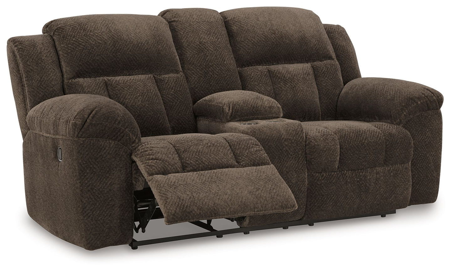 Frohn - Dbl Reclining Loveseat With Console - Fabric - Chocolate