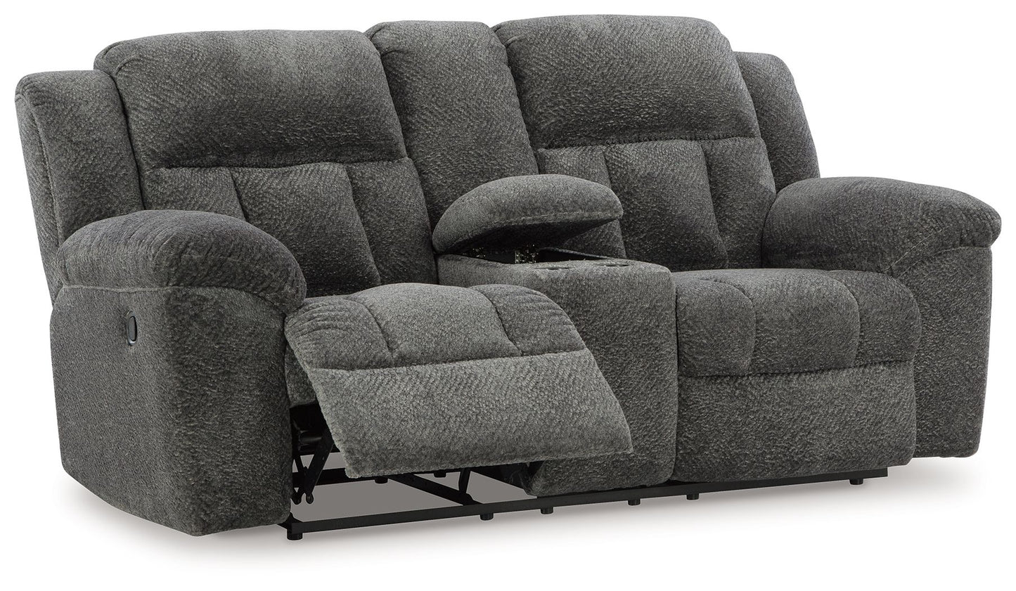 Frohn - Dbl Reclining Loveseat With Console - Fabric - Graphite
