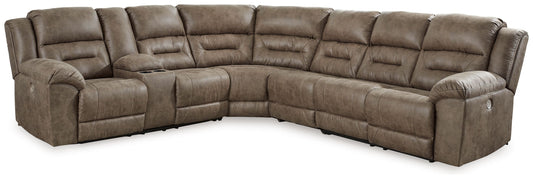 Ravenel - 4-Piece Power Reclining Sectional With Laf Power Reclining Loveseat With Console - Faux Leather - Fossil