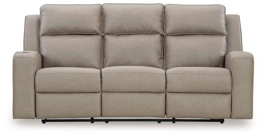 Lavenhorne - Reclining Sofa W/ Drop Down Table - Faux Leather - Pebble