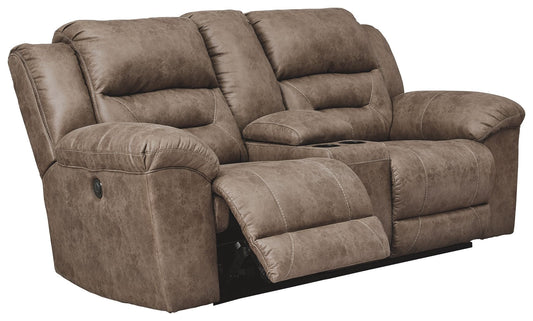 Stoneland - Dbl Power Reclining Loveseat W/Console - Faux Leather - Fossil