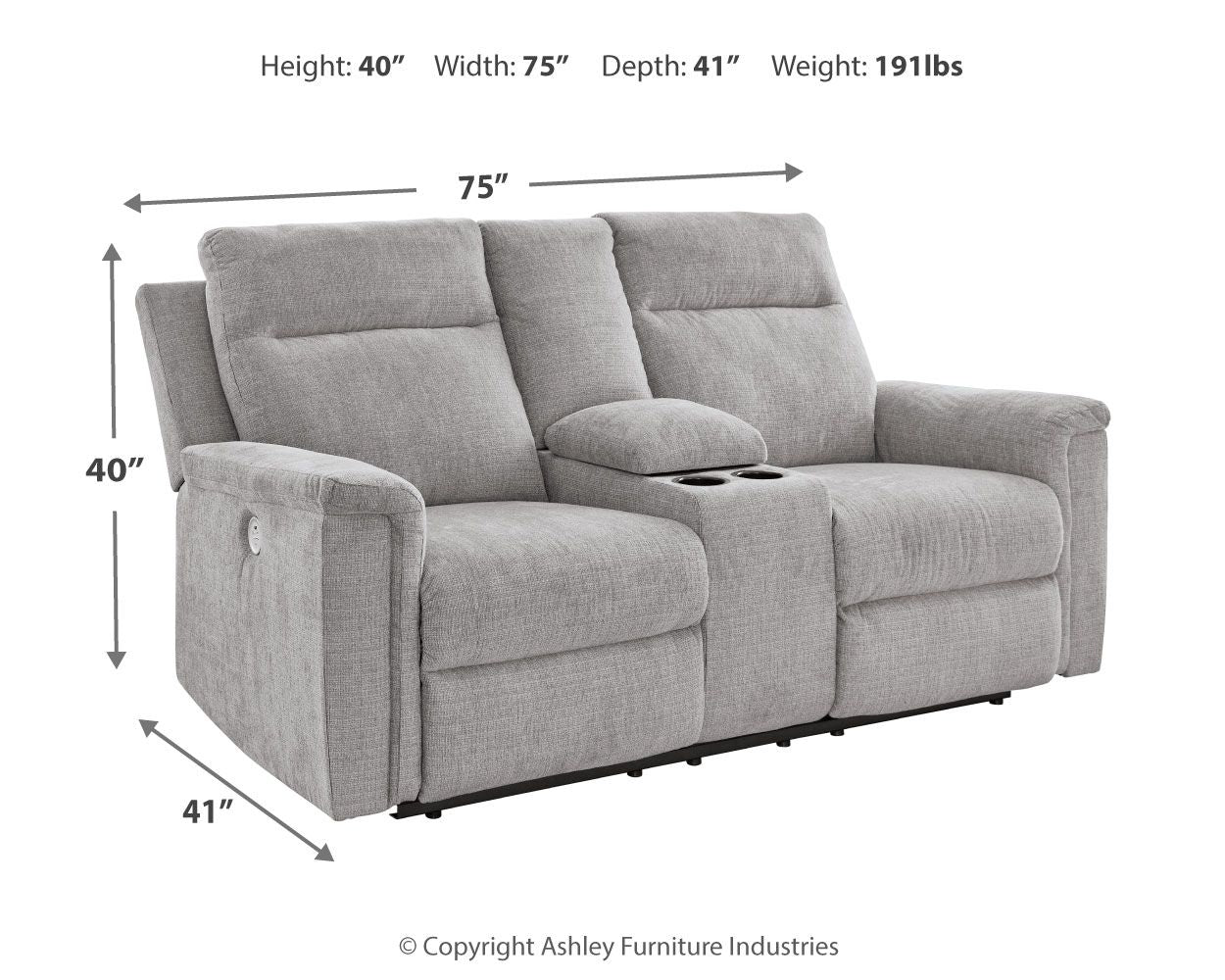 Barnsana - Ash - Dbl Power Reclining Loveseat with Console - Fabric