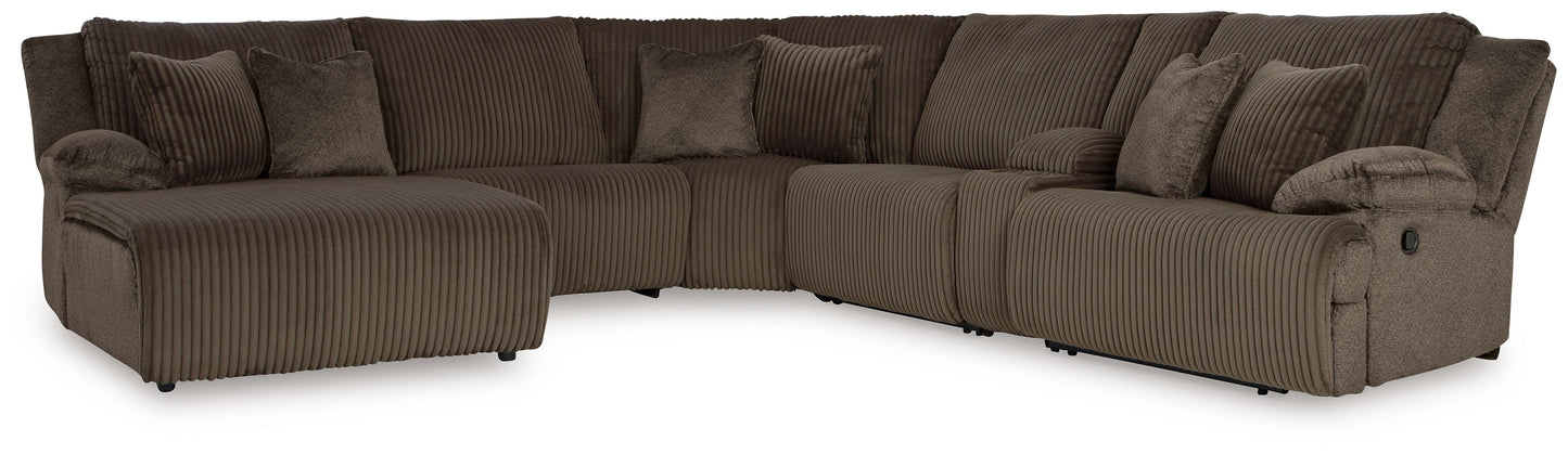 Top Tier - Chocolate - 6-Piece Reclining Sectional With Laf Press Back Chaise - Fabric