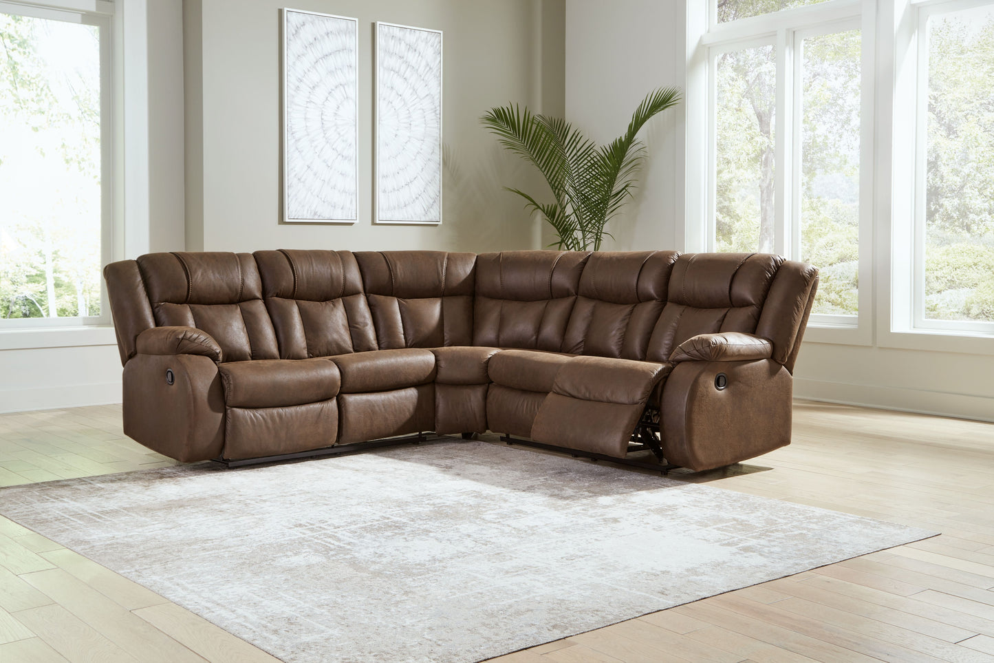 Trail Boys - Walnut - 2-Piece Reclining Sectional With Raf Reclining Loveseat - Faux Leather