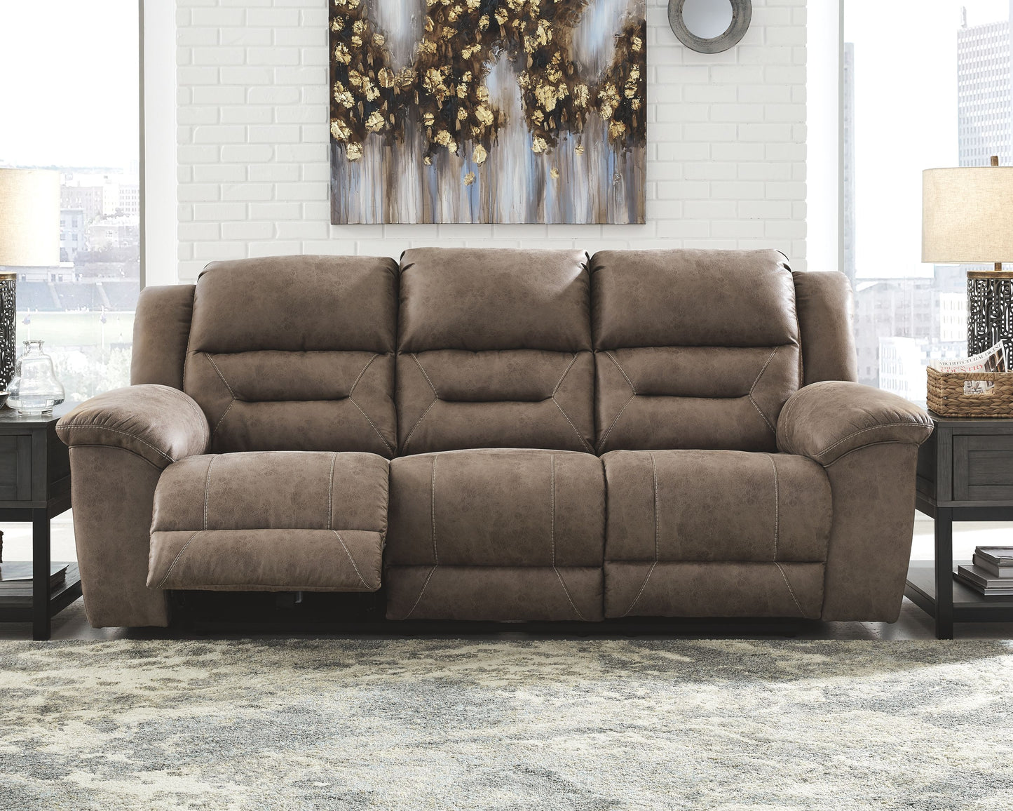 Stoneland - Fossil - Power Reclining Sofa - Faux Leather