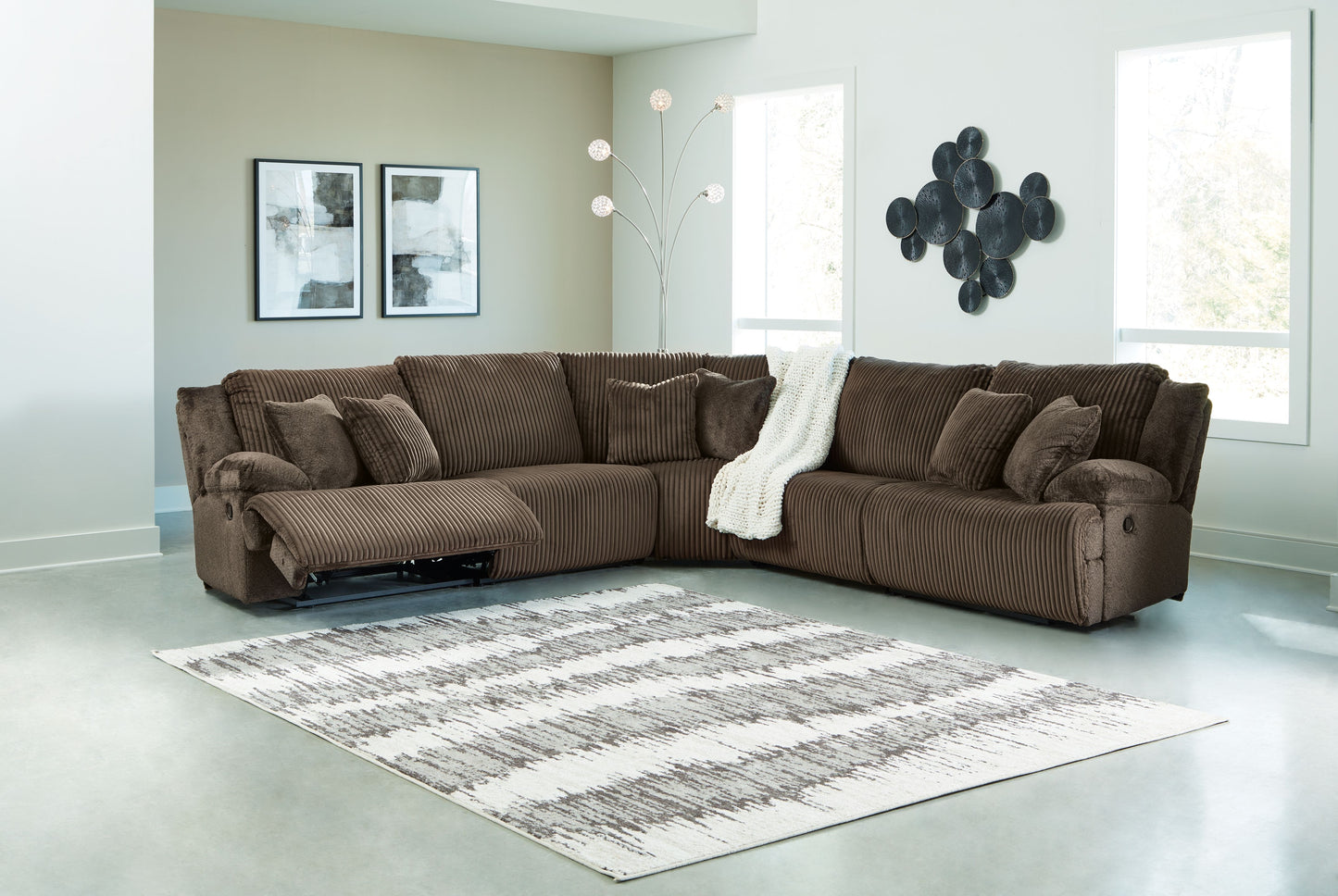 Top Tier - Chocolate - 5-Piece Reclining Sectional - Fabric