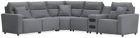 Modmax II - 6-Piece Power Reclining Sectional With Audio Console - Salt And Pepper - Next-Gen Nuvella