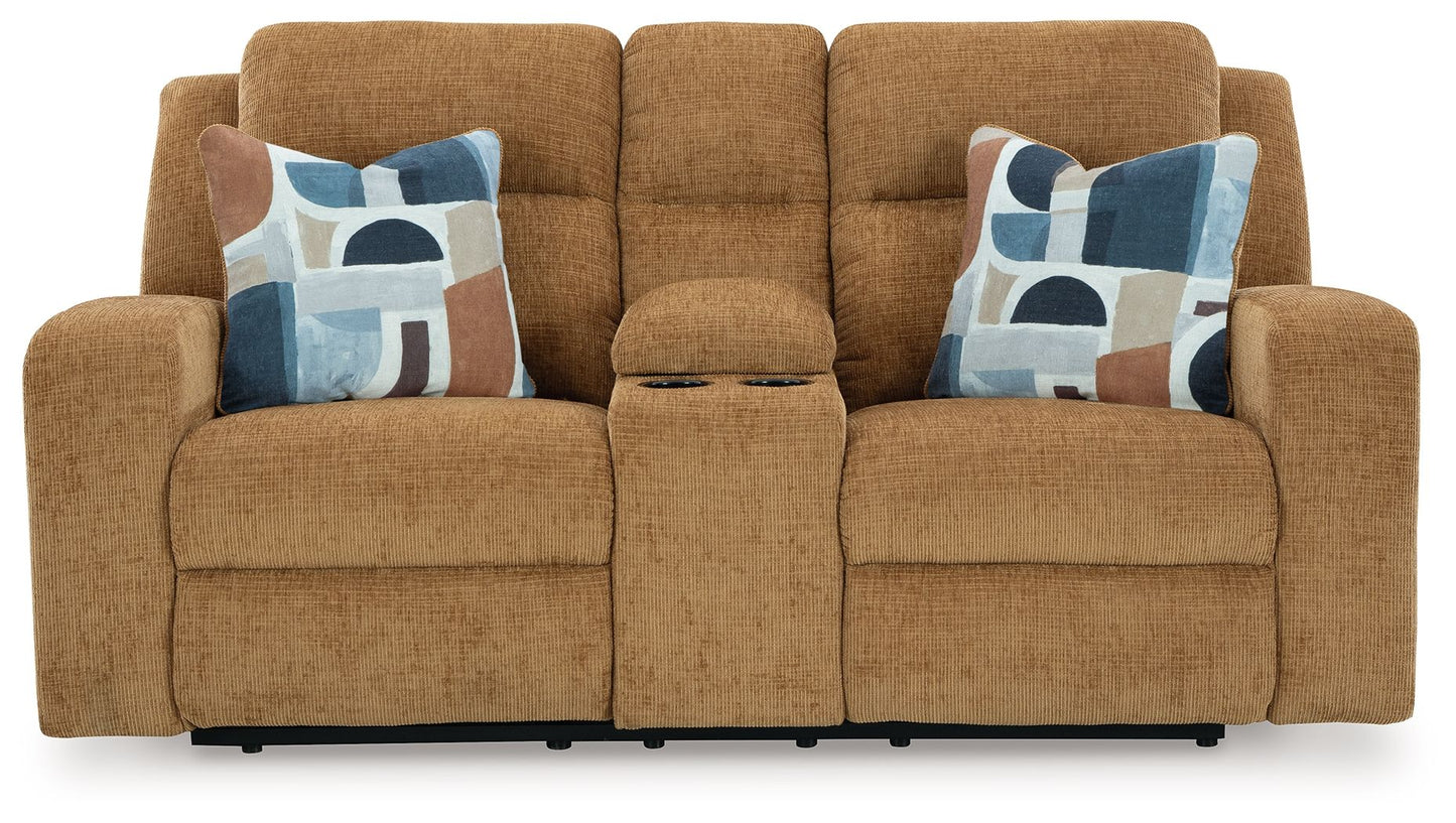 Kanlow - Honey - Dbl Reclining Loveseat With Console - Fabric