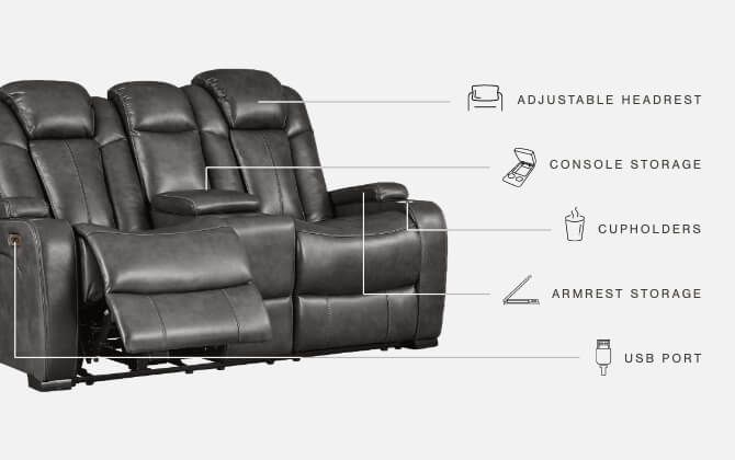 Turbulance - Quarry - Pwr Rec Loveseat With Adjustable Headrest