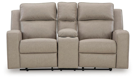 Lavenhorne - Double Reclining Loveseat With Console - Pebble - Faux Leather