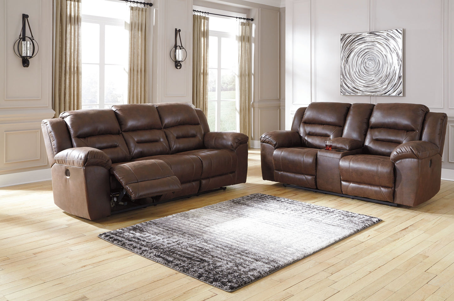 Stoneland - Chocolate - Dbl Reclining Loveseat With Console - Faux Leather