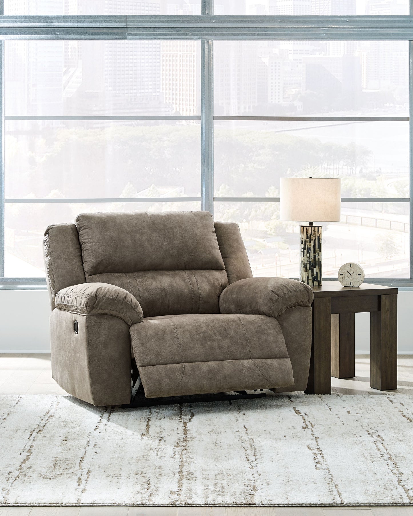 Laresview - Fossil - Zero Wall Wide Seat Recliner - Faux Leather