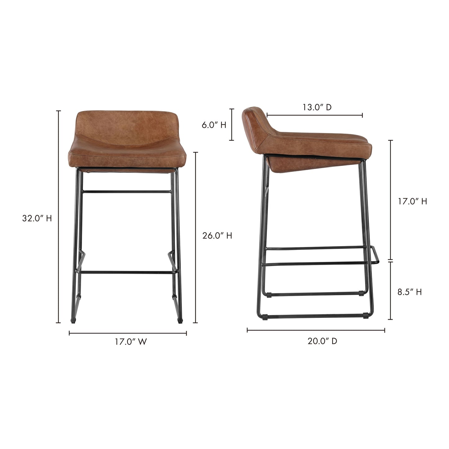 Starlet - Leather Open Road Counter Stool (Set of 2) - Brown