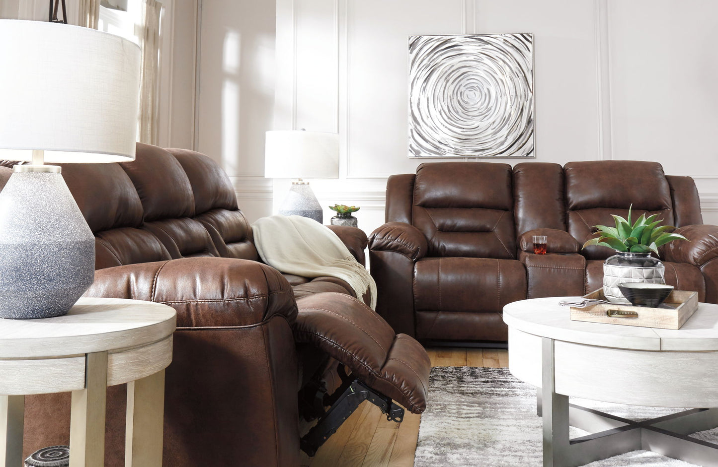 Stoneland - Dbl Reclining Loveseat with Console - Faux Leather - Chocolate